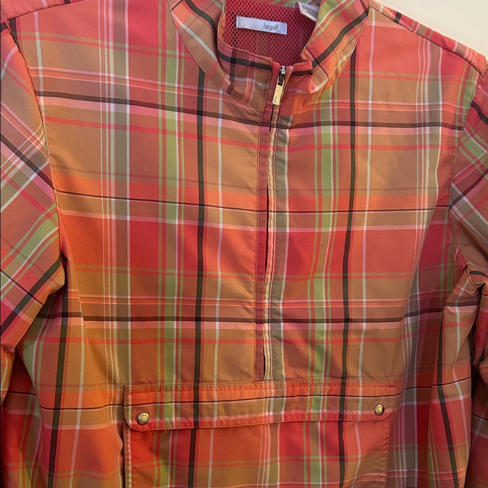 Lizgolf by Liz Claiborne Women’s Medium Plaid Windbreaker Half-Zip in Coral